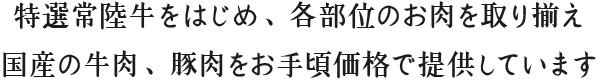 特選常陸牛をはじめ、各部位のお肉を取り揃え国産の牛肉、豚肉をお手頃価格で提供しています